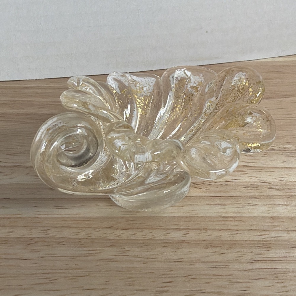 Vintage Murano Speckled Gold Freeform Art Glass Leaf Flower Salt Cellar